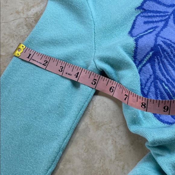 Lilly Pulitzer Blue Green Sweater Palm Leaf Intarsia Knit Medium Wool Blend - Picture 8 of 11